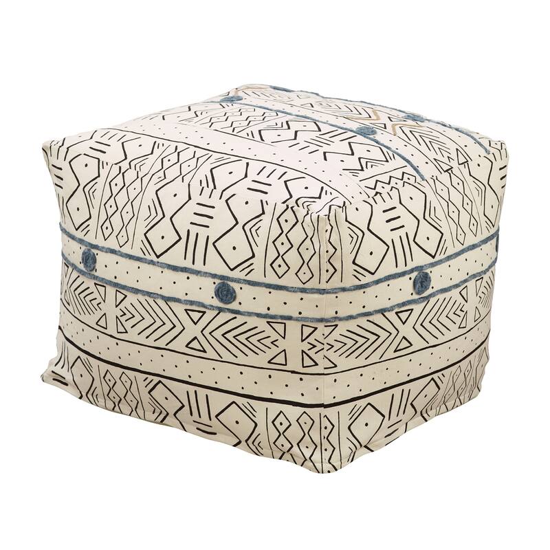 Floor Pouf With Light Mudcloth Design