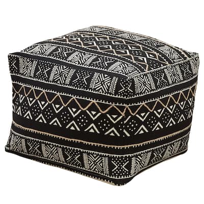 Floor Pouf With Dark Mudcloth Design