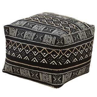 Floor Pouf With Dark Mudcloth Design