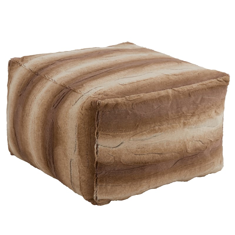 Faux Fur Pouf With Animal Print Design - Natural