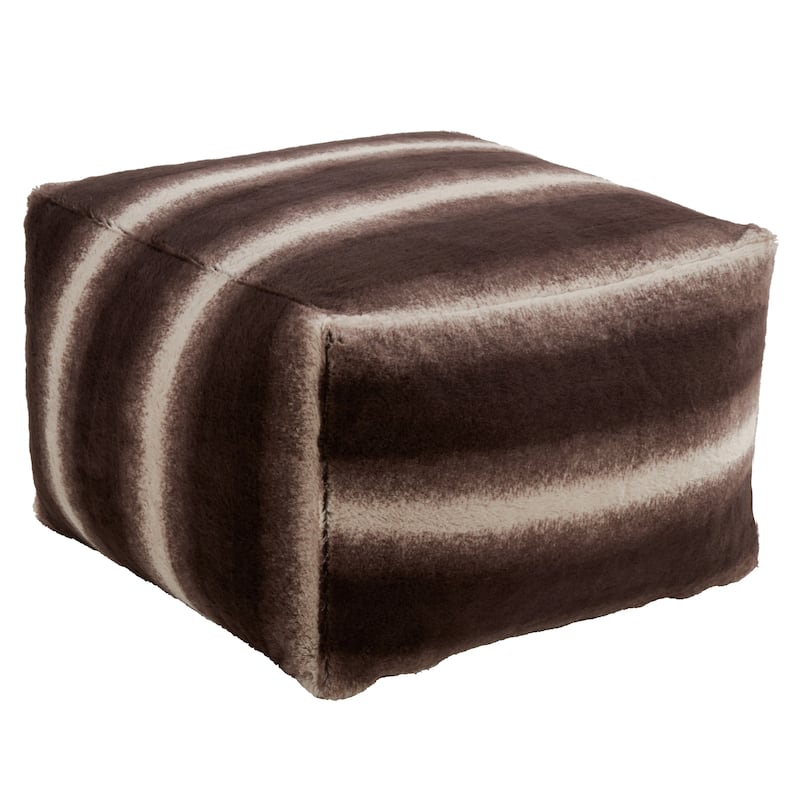 Faux Fur Pouf With Animal Print Design - Chocolate