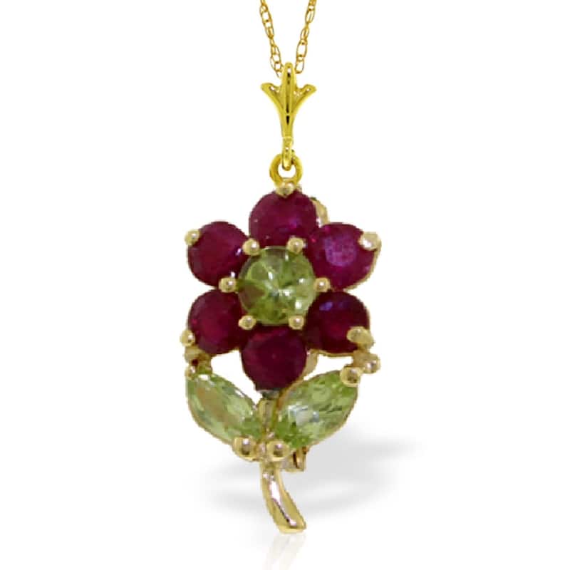 1.06 Carat 14K Gold Flower Necklace Ruby Peridot