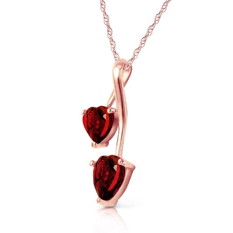 14K Rose Gold Hearts Necklace w/ Natural Garnets