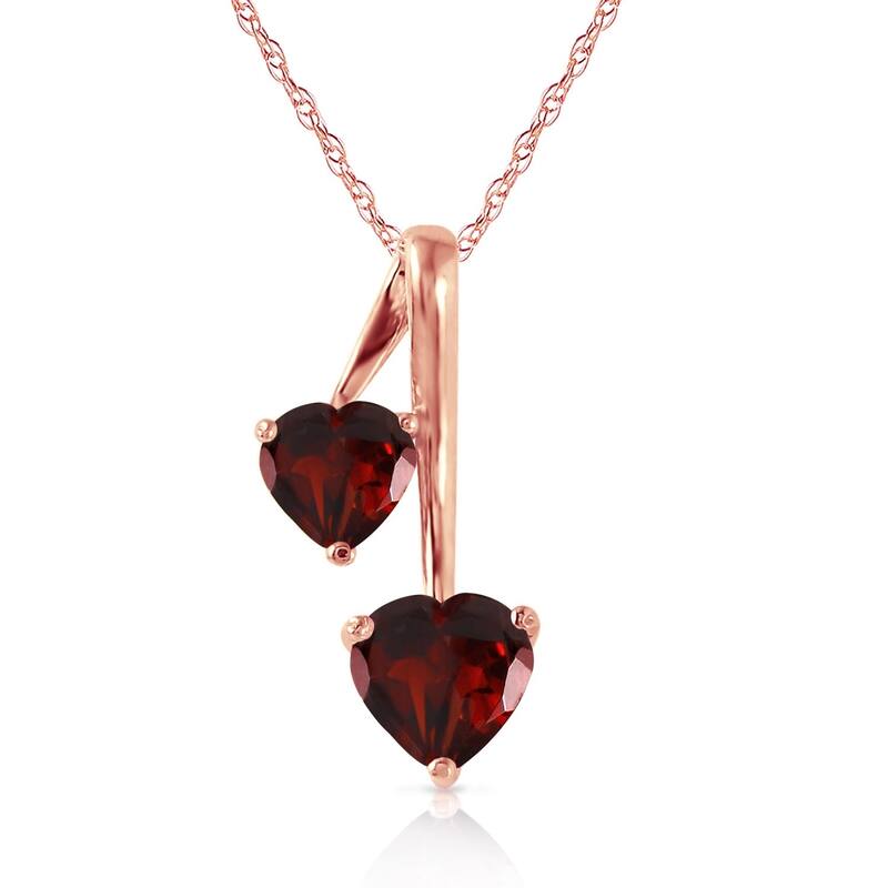 14K Rose Gold Hearts Necklace w/ Natural Garnets
