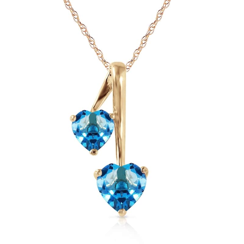 1.4 Carat 14K Gold Hearts Necklace Natural Blue Topaz