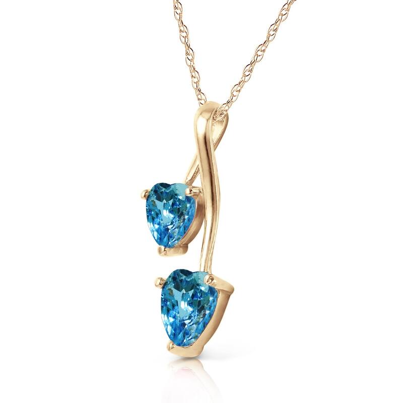 1.4 Carat 14K Gold Hearts Necklace Natural Blue Topaz