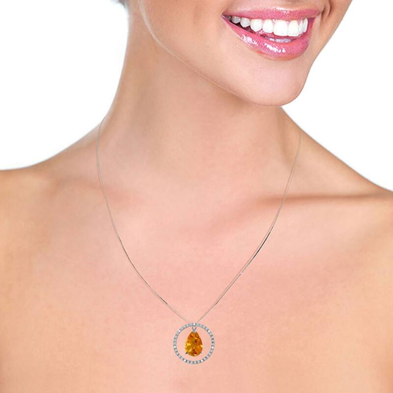 6.6 Carat 14K White Gold Diamond Citrine Circle of Love Necklace