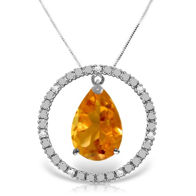 6.6 Carat 14K White Gold Diamond Citrine Circle of Love Necklace