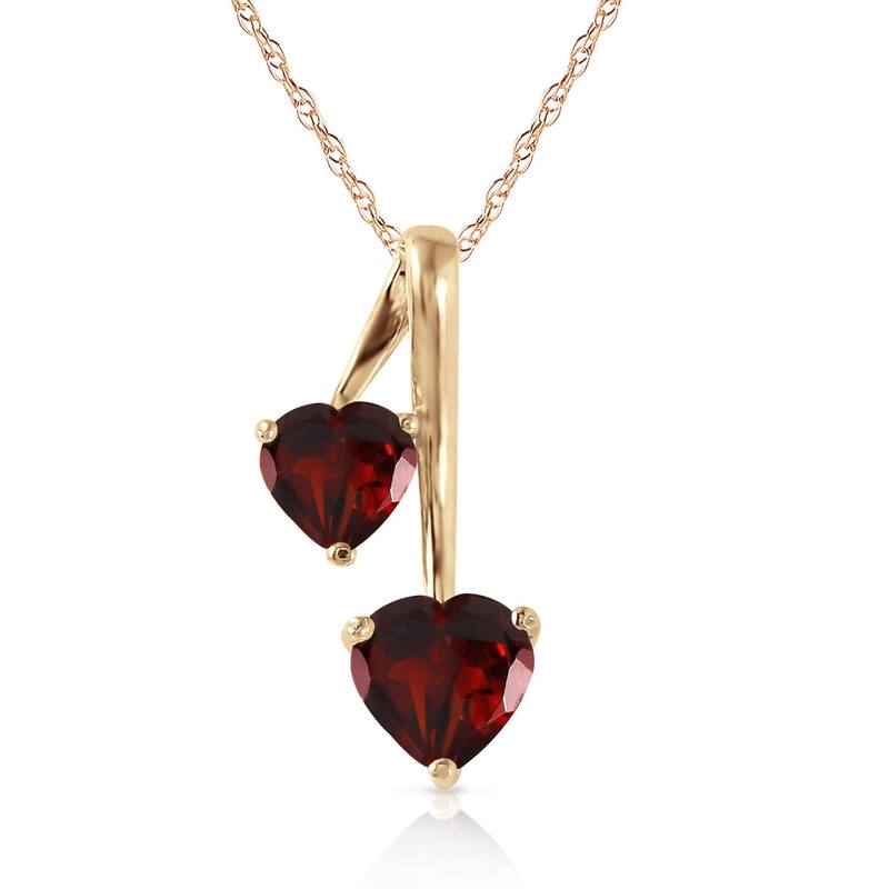 1.4 Carat 14K Gold Hearts Necklace Natural Garnet