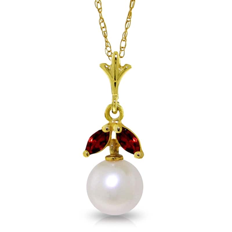 2.2 Carat 14K Gold Necklace Natural Pearl Garnet