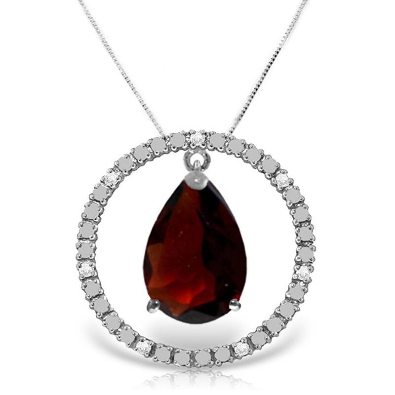 6.6 Carat 14K White Gold Diamond Garnet Circle of Love Necklace