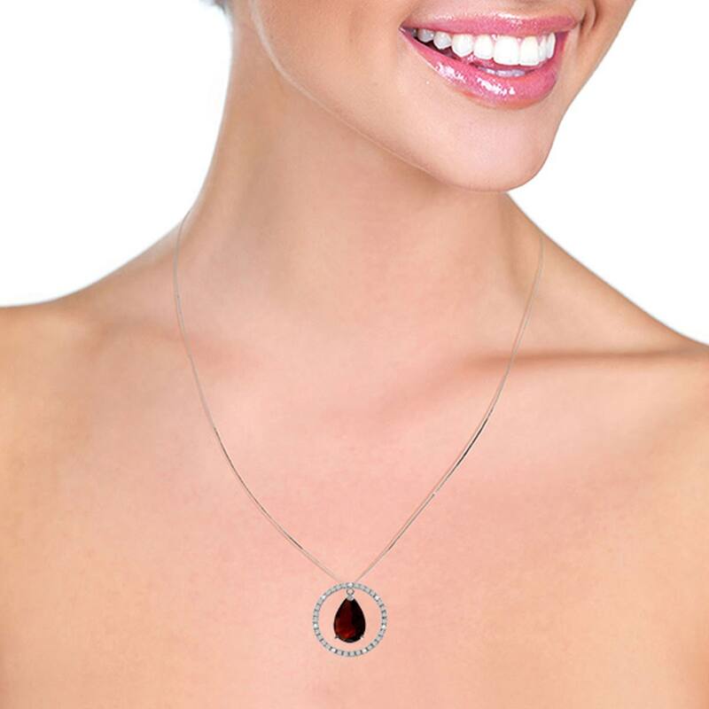 6.6 Carat 14K White Gold Diamond Garnet Circle of Love Necklace