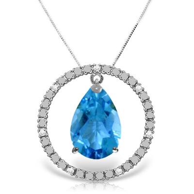 6.6 Carat 14K White Gold Diamond Blue Topaz Circle of Love Necklace