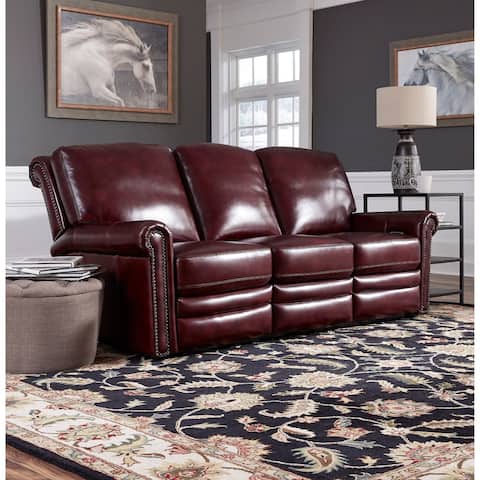 Port Burgundy Red Top Grain Leather Upholstered Power Reclining Sofa