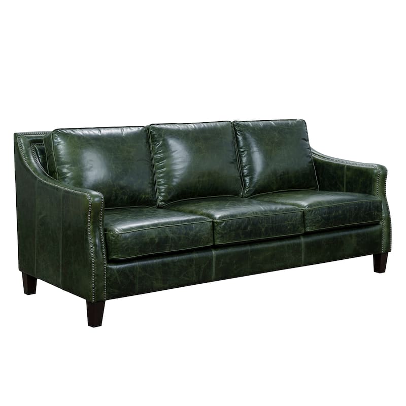 Essex Distressed Green Top Grain Leather Upholstered Vintage Sofa