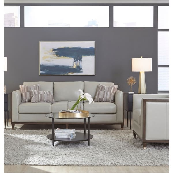 Alton Grey Top Grain Leather Modern Sofa and Chair Set Bed Bath