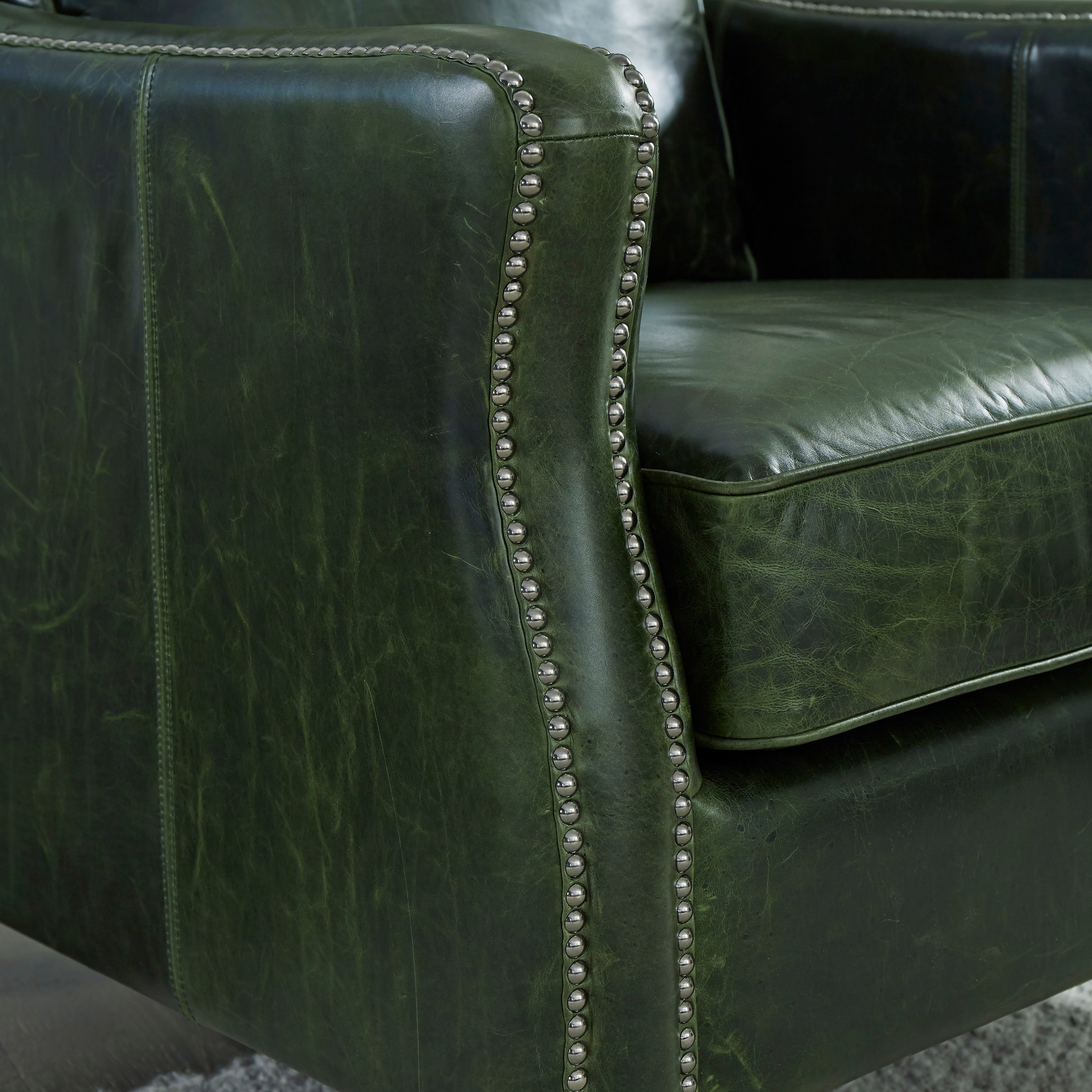 Essex Distressed Green Top Grain Leather Sofa and Two Chairs Set