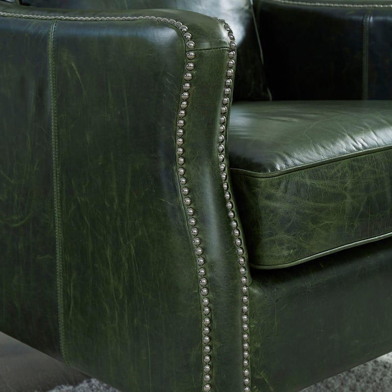 Essex Distressed Green Top Grain Leather Sofa and Two Chairs Set