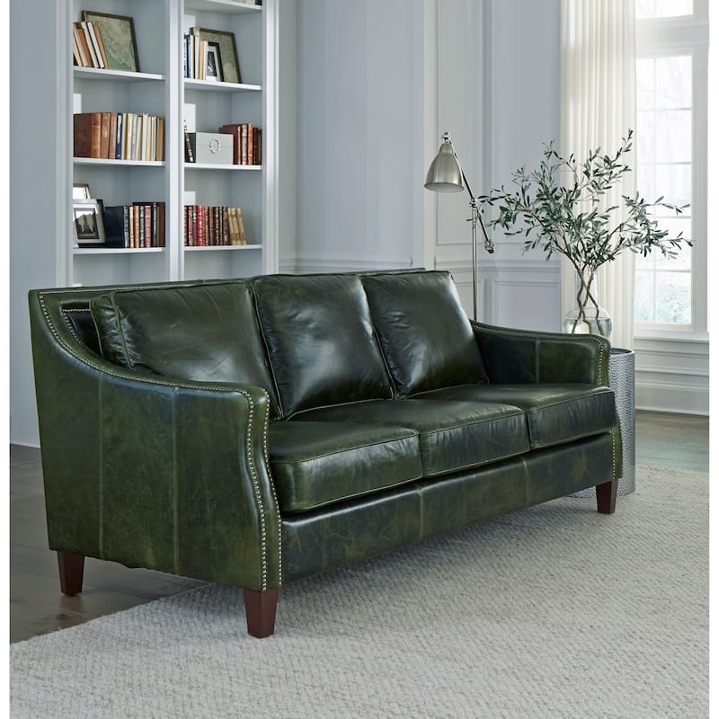 Essex Distressed Green Top Grain Leather Sofa and Chair Set