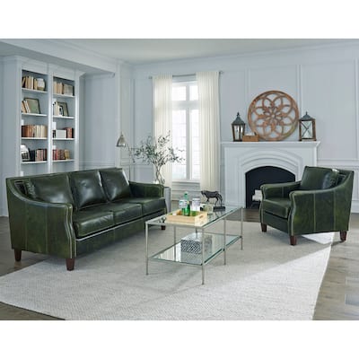 Essex Distressed Green Top Grain Leather Sofa and Chair Set