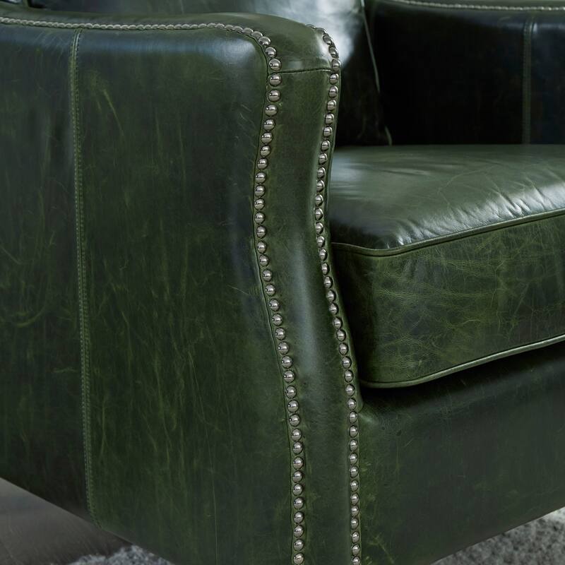 Essex Distressed Green Top Grain Leather Sofa and Loveseat Set