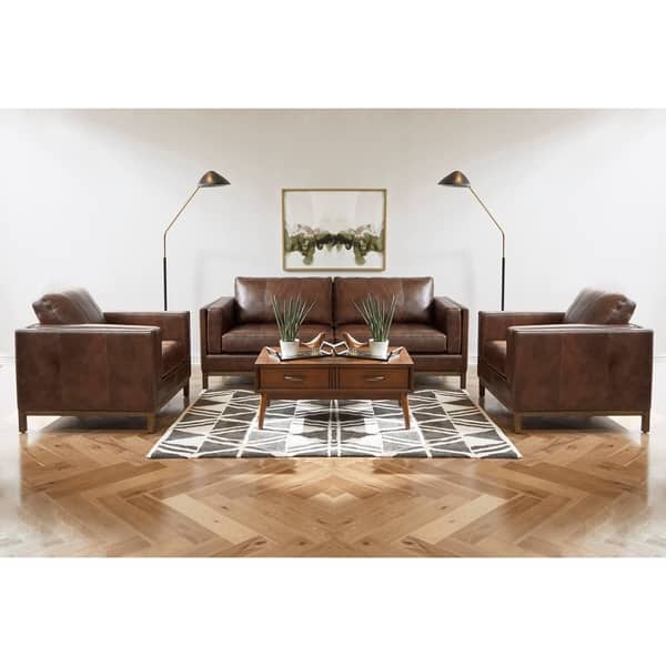 Summit Brown Top Grain Leather Sofa and Two Chairs Set Bed Bath