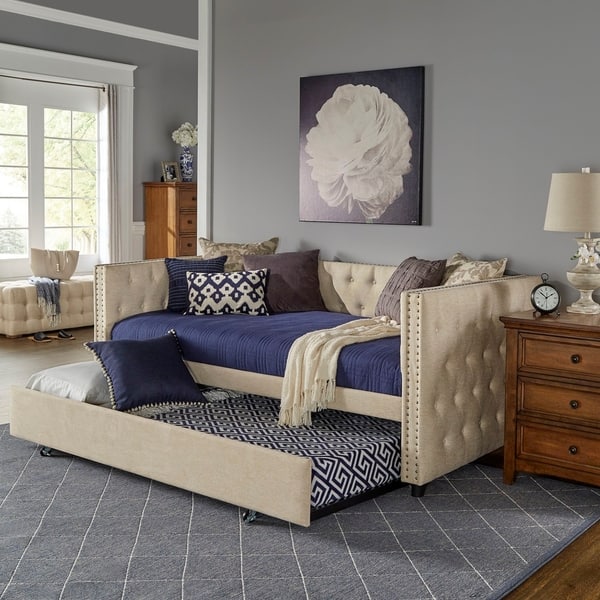 slide 1 of 19, Kahler Weave Fabric Daybed with Metal Slats by iNSPIRE Q Classic