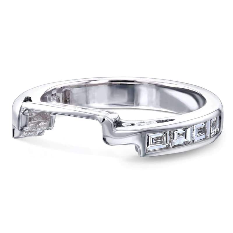 Annello by Kobelli 14k White Gold 6 Carats TGW 3-Stone Emerald Forever One Moissanite and Baguette Diamond Bridal Rings Set