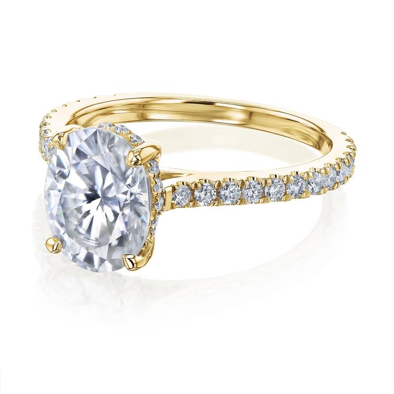 Annello by Kobelli - The 2.5ct Bristol 14k Solid Gold Oval Moissanite & Natural Diamond Drop Halo Comfort Fit Engagement Ring
