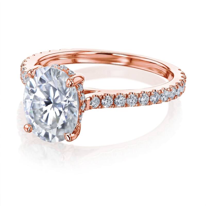Annello by Kobelli - The 2.5ct Bristol 14k Solid Gold Oval Moissanite & Natural Diamond Drop Halo Comfort Fit Engagement Ring