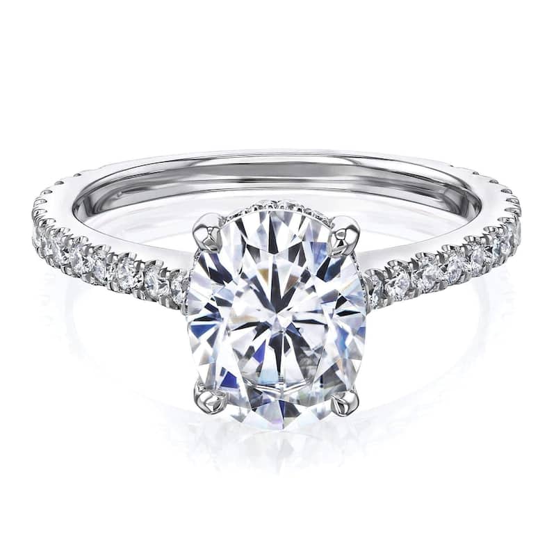 Annello by Kobelli - The 2.5ct Bristol 14k Solid Gold Oval Moissanite & Natural Diamond Drop Halo Comfort Fit Engagement Ring - 6 - White