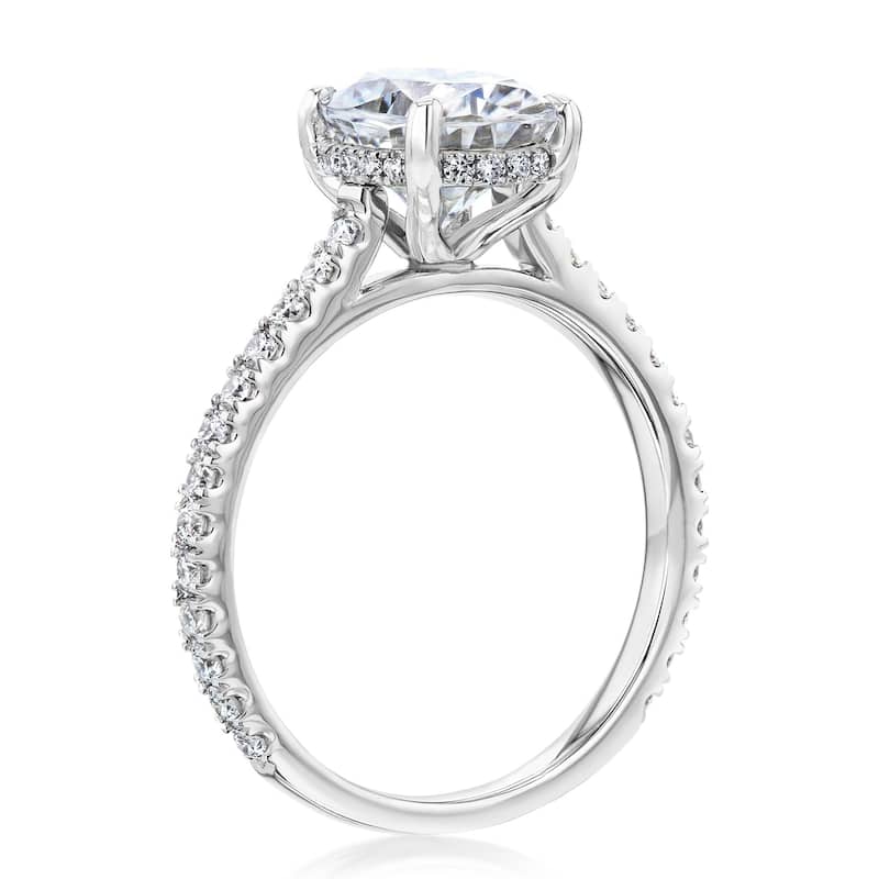 Annello by Kobelli - The 2.5ct Bristol 14k Solid Gold Oval Moissanite & Natural Diamond Drop Halo Comfort Fit Engagement Ring