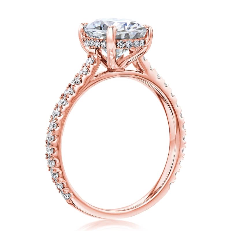 Annello by Kobelli - The 2.5ct Bristol 14k Solid Gold Oval Moissanite & Natural Diamond Drop Halo Comfort Fit Engagement Ring