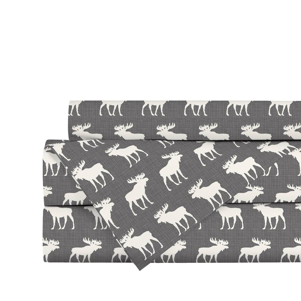 Portland Place 160GSM Flannel Blk & Wht Queen Moose Walk Sheet Set