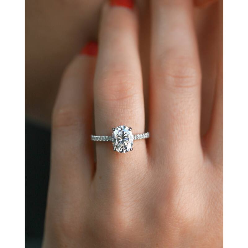 Annello by Kobelli 14k Gold 2.1ct Oval Moissanite and 2/5ct Diamond Drop Halo Comfort Fit Engagement Ring (DEF/VS, GH/I)
