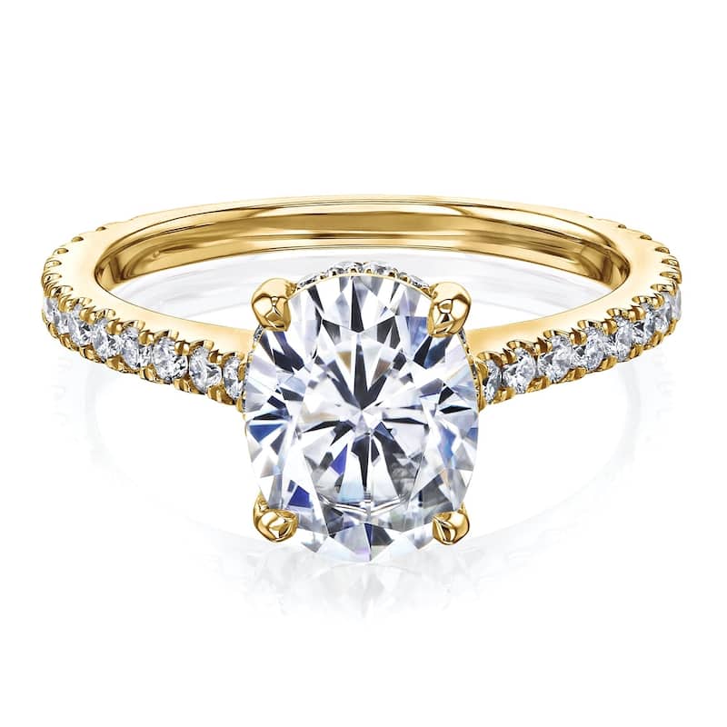 Annello by Kobelli 14k Gold 2.1ct Oval Moissanite and 2/5ct Diamond Drop Halo Comfort Fit Engagement Ring (DEF/VS, GH/I)
