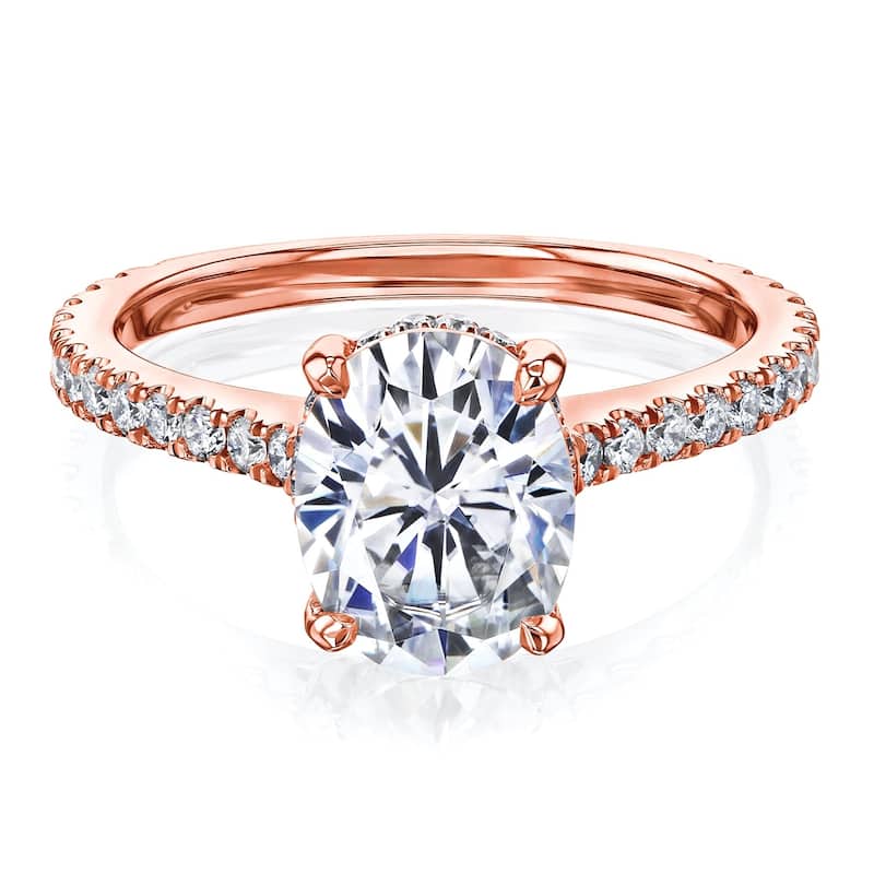 Annello by Kobelli 14k Gold 2.1ct Oval Moissanite and 2/5ct Diamond Drop Halo Comfort Fit Engagement Ring (DEF/VS, GH/I)