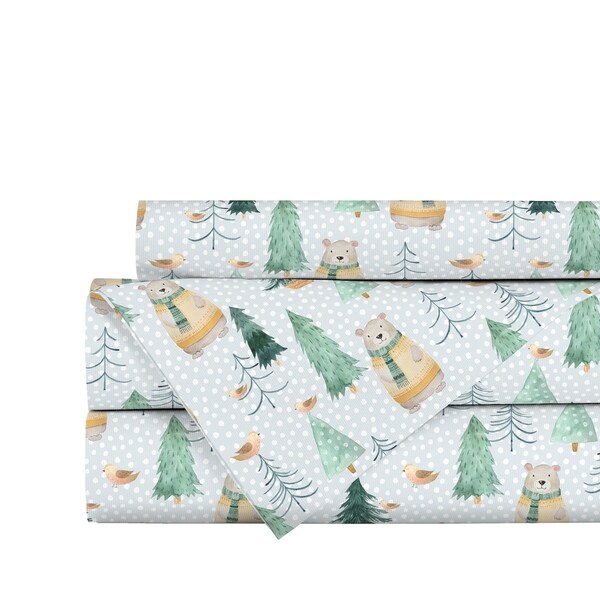 Shop Winter Forest Bears Flannel Sheet Set Size Queen On Sale