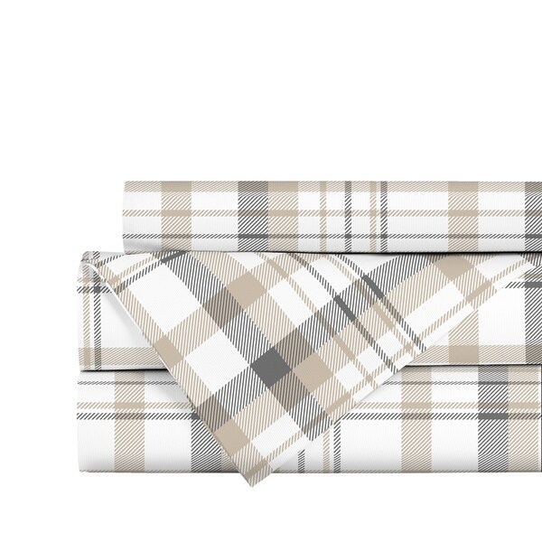 Shop Natural Plaid Flannel Sheet Set - Size: Queen - On Sale - Free Shipping Today - Overstock ...