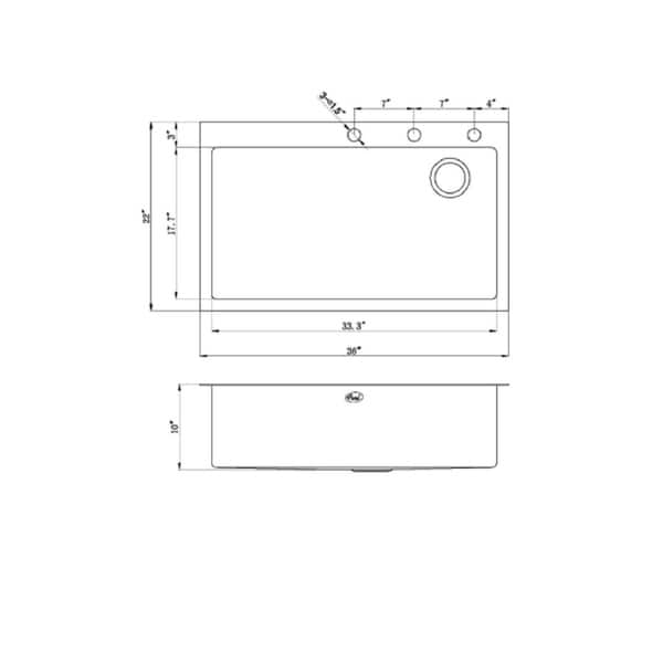 36" Topmount / Dropin Stainless Steel Sink, Offset Drain Opening True