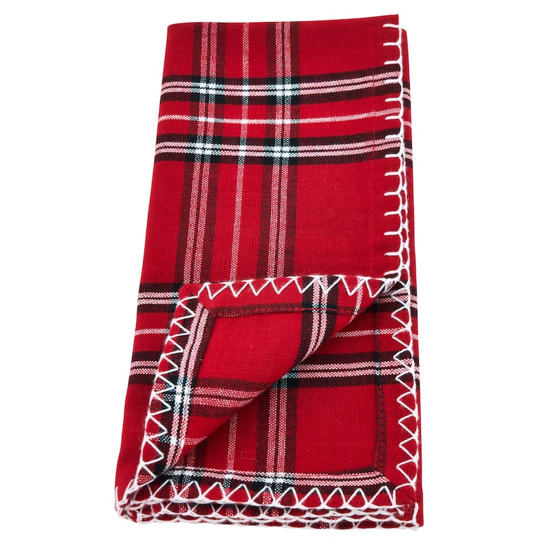 Plaid Whipstitch Cotton Dinner Napkin (Set of 4)