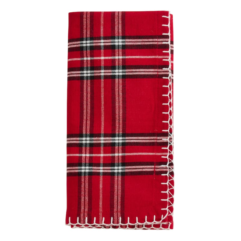 Plaid Whipstitch Cotton Dinner Napkin (Set of 4)