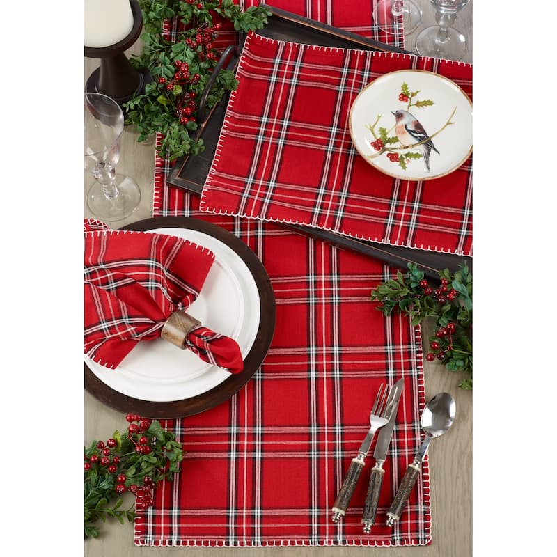 Plaid Whipstitch Cotton Dinner Napkin (Set of 4)