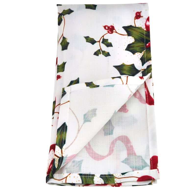 Christmas Table Napkins With Holly and Ribbon Design (Set of 12)