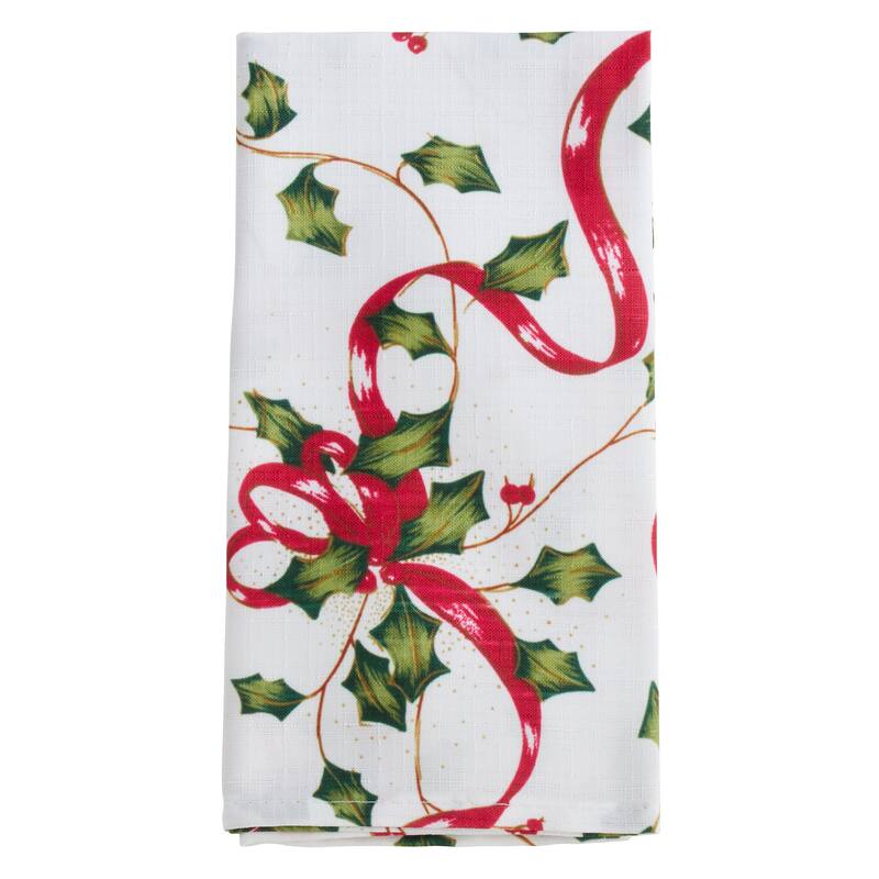 Christmas Table Napkins With Holly and Ribbon Design (Set of 12)