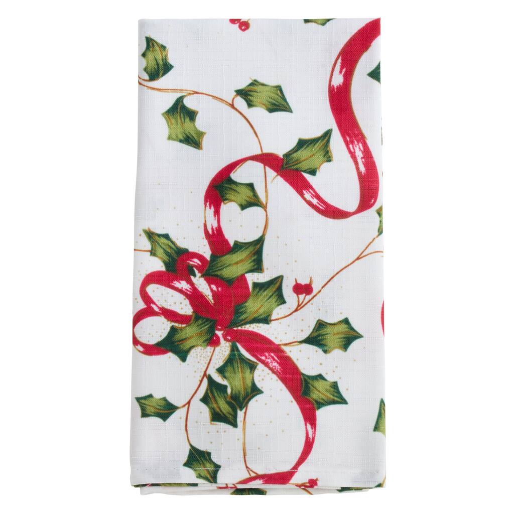 Christmas Table Napkins With Holly and Ribbon Design (Set of 12)