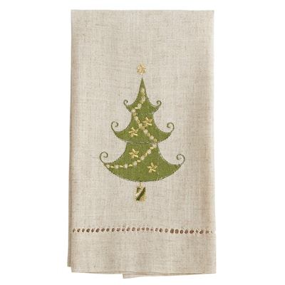 Lighted Christmas Tree Design Embroidered and Hemstitched Guest Towels (Set of 4)