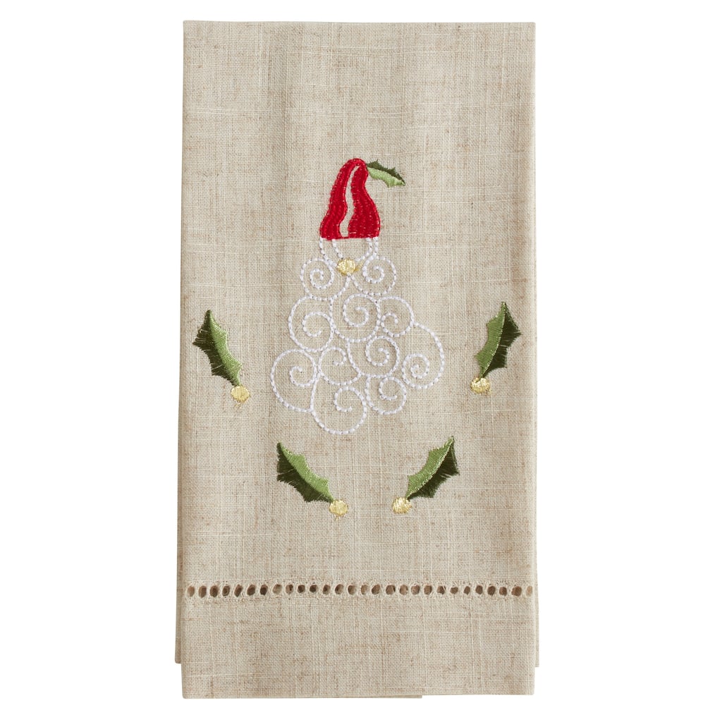 Santa Design Embroidered and Hemstitched Guest Towels (Set of 4)