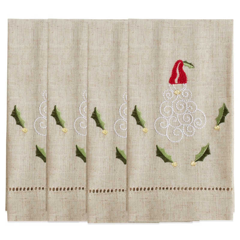 Santa Design Embroidered and Hemstitched Guest Towels (Set of 4)