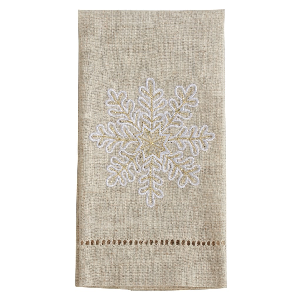 Snowflake Design Embroidered and Hemstitched Guest Towels (Set of 4)